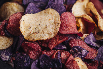 Colored crispy potato chips