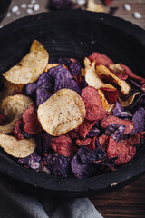 Colored crispy potato chips