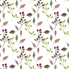 Watercolor seamless pattern with green leafs and branches. Hand drawn summer textile decoration botanical floral illustration.