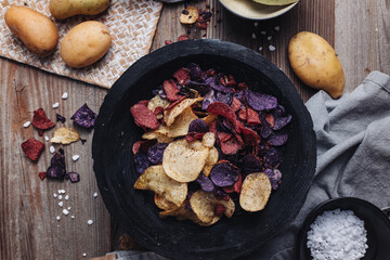 Colored crispy potato chips