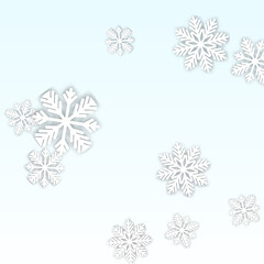 Christmas Vector Background with Falling Snowflakes. Isolated on Red Background. Realistic Snow Sparkle Pattern. Snowfall Overlay Print. Winter Sky. Papercut Snowflakes.