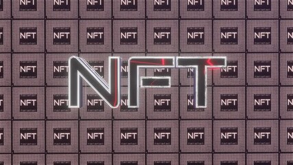 3D nft lettering with red light flashes on the background of moving letters. loop abstract background. 3d render - Powered by Adobe