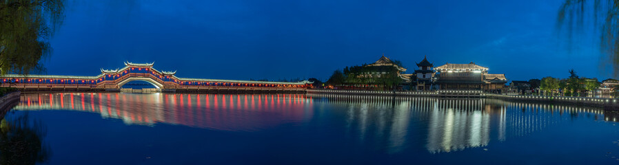 Landscapes of the ancient buildings in Jinxi at night,  a historic canal town in southwest Kunshan, Jiangsu Province, China