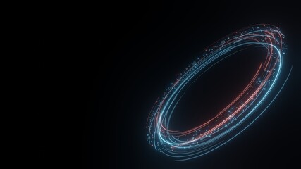 3D Rendering of glowing led blur and red ring shape with abstract dots binary data. For technology product background, or overlay © knssr