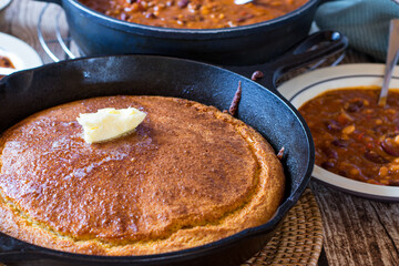 Corn bread with tex mex bean stew