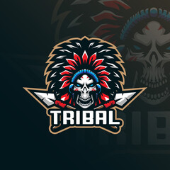 Tribe mascot logo design vector with modern illustration concept style for badge, emblem and t shirt printing. Head tribe illustration for sport team.