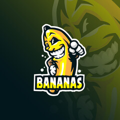 Banana mascot logo design vector with modern illustration concept style for badge, emblem and tshirt printing. Smart bananas illustration.