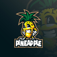 Pineapple mascot logo design vector with modern illustration concept style for badge, emblem and t shirt printing. Smart pineapple illustration.