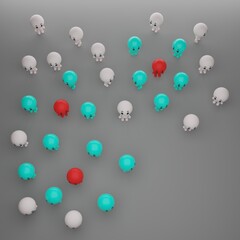 3d rendering illustration of group of people herd immunity concept, infected people, immunization, vaccination from top view