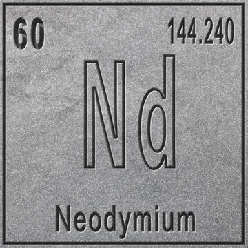Neodymium chemical element, Sign with atomic number and atomic weight