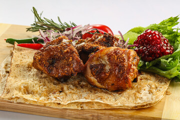 Grilled chicken thigh barbecue shashlik