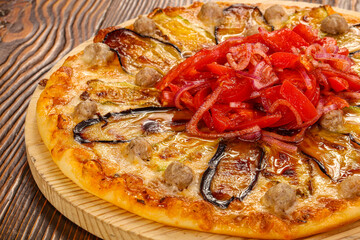 Pizza with meatballs and vegetables