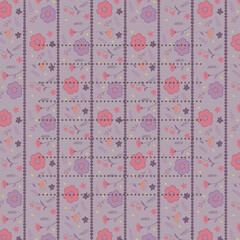 ピンクと紫のお花のパターンお手紙東欧風