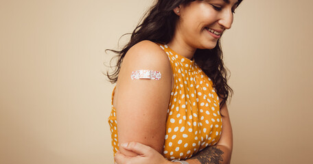 Woman received vaccination on her arm