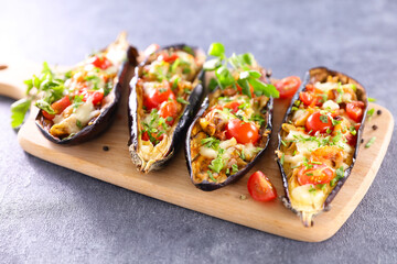 stuffed aubergine with vegetable and cheese