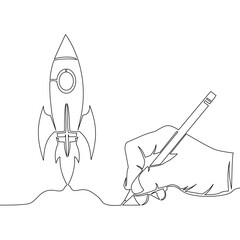Continuous line Startup hand drawn Rocket concept