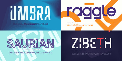 Collection of stylish vector sans serif fonts, letter sets, alphabets