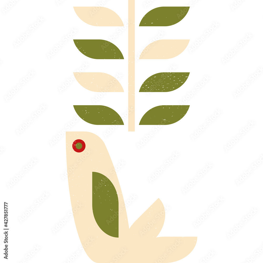 Poster abstract geometric retro inspired vector seamless pattern.stylized bird, leaves and flowers in paste