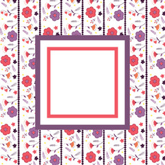 ピンクと紫のお花のパターンフレーム東欧風