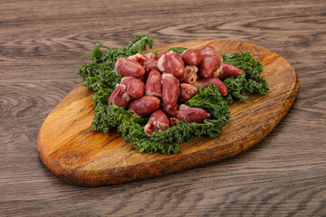 Raw chicken hearts for cooking