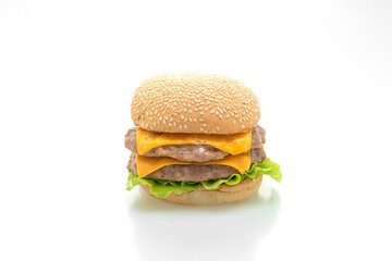 pork hamburger or pork burger with cheese on white background