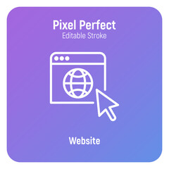 Website thin line icon. Global network. Pixel perfect, editable stroke. Vector illustration.