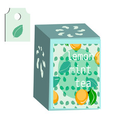 Design element for logo concept, on a background of lemons and mint. Vector hand lettering cover