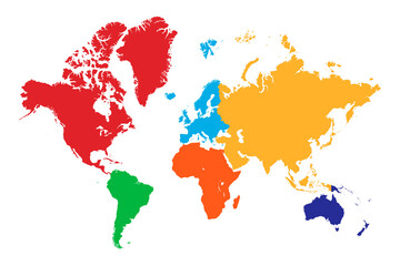 Fototapeta na wymiar High resolution world map with continent in different color. High detail world map