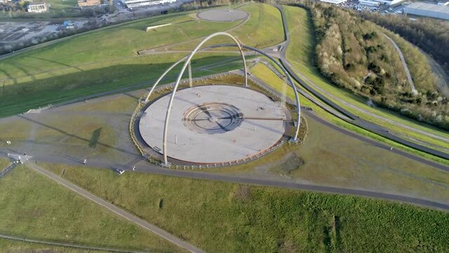 Horizontobservatorium, Halde Haniel, Herten Germany. Aerial drone orbit