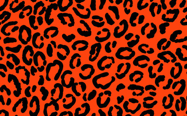 Abstract modern leopard seamless pattern. Animals trendy background. Orange and black decorative vector stock illustration for print, card, postcard, fabric, textile. Modern ornament of stylized skin