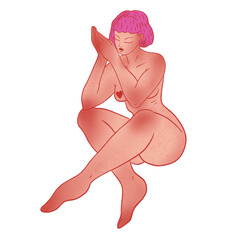 Woman body. Raster textural illustration of a female. Realistic woman for creating fashion prints, postcard, wedding invitations, banners, arrangement illustrations, books, covers.	