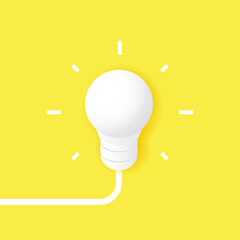 The concept of a big idea and creativity. White light bulb on a yellow background.