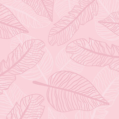 Botanical spring summer lined background with tropical leaves. Vector illustration 