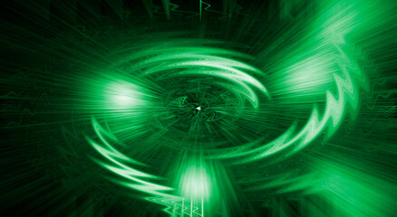 Fototapeta premium Abstract lightning blast motion frozen in green against a dark background.