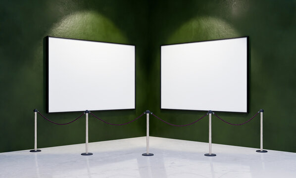 mockup of frames in the corner of a museum