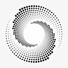 Dotted round logo. Halftone swirl object. Halftone dots circle texture. Abstract circle pattern. Vector art illustration. Abstract background. Fabric design element.