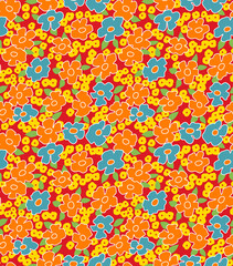Japanese Cute Colorful Flower Vector Seamless Pattern