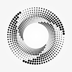 Halftone design element. Abstract background. Dotted round logo. Halftone swirl object. Halftone dots circle texture, pattern, object. Vector art illustration.