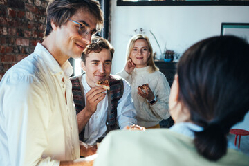 Coffe break with pizza at the office