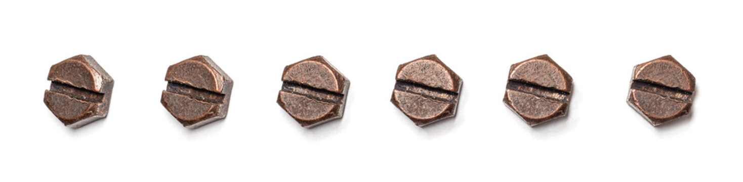 Slotted hex bolt from different perspectives on a white background