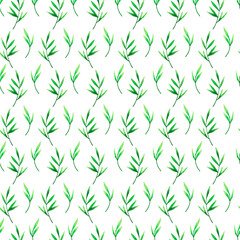 Green bamboo watercolor semless pattern. Bamboo branches and leaves background.