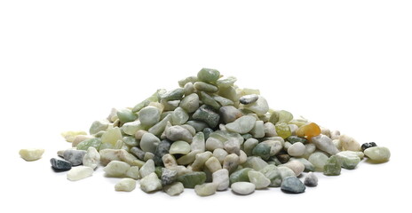 Green rocks, stone pile isolated on white background