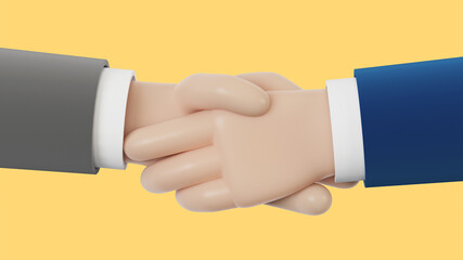 Business partners handshake. 3D illustration in cartoon style.