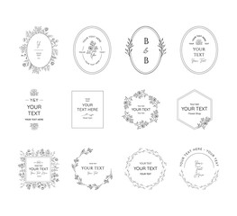Set of hand drawn frames and borders. Elegant branding design. Vector isolated illustration.