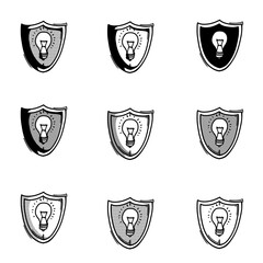 Fototapeta premium shield idea doodle vector icon. Drawing sketch illustration hand drawn line eps10
