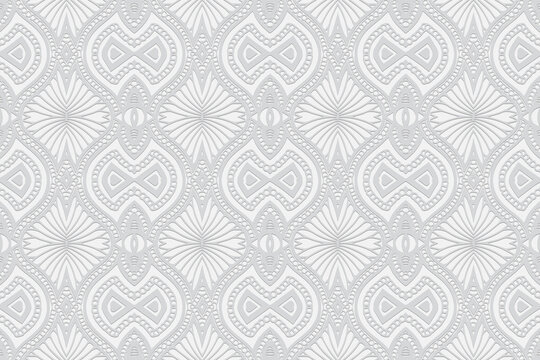 Geometric volumetric convex original white background. Ethnic African, Mexican, Native American motives. 3d relief pattern. Abstract style for design and decoration.