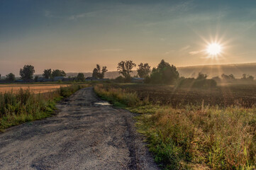dirt road leading to the village and the field