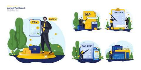 Illustration set about people reporting annual tax concept