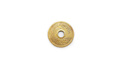 1964 Japan 5 Yen Coin Front Side Isolated on White Background