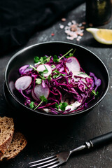 Purple cabbage salad with radish and cucumber